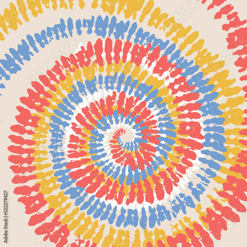 Rainbow Tie Dye Swirl groovy background. Psychedelic Tie Dye. 70s Hippie Backdrop. Rainbow Dyed vector illustration. Multi Swirl Circle Hippie Spiral.