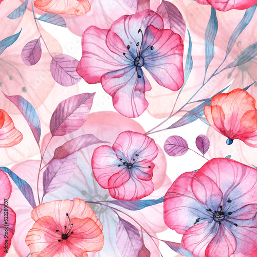 Square seamless pattern with soft vintage watercolor flowers. Wallpapers and wrapping paper design in high resolution