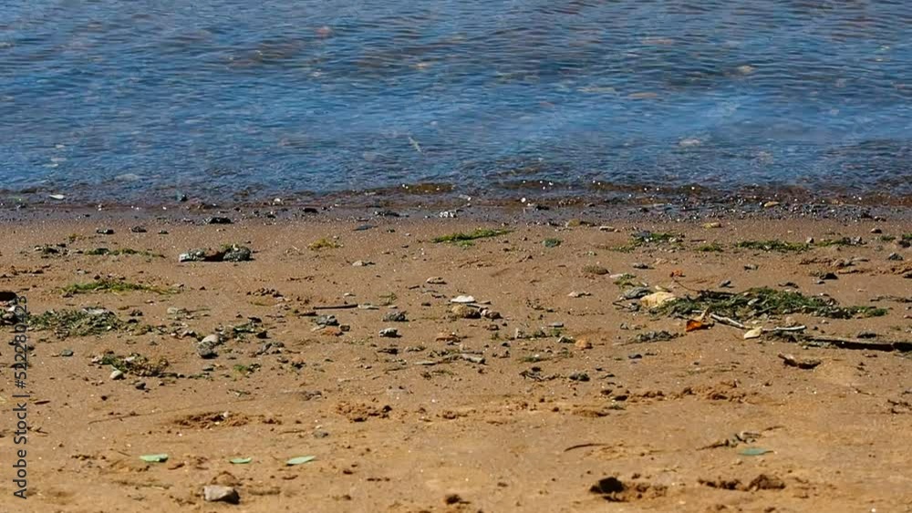Sea waves are rushing onto the sandy shore. Clear water of a beach pond on a sunny day. Sea waves are rushing onto the sandy shore. Clear water of a beach pond on a sunny day.