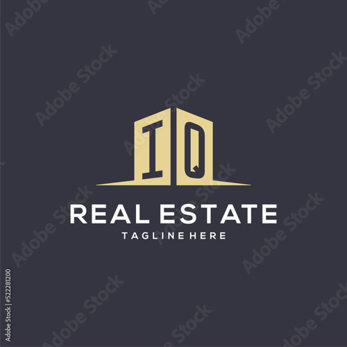 Monogram IQ logo for construction with simple building shape icon design