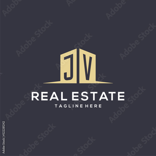 Monogram JV logo for construction with simple building shape icon design