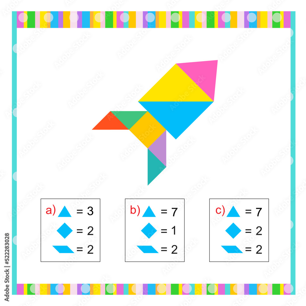 Math activity for kids. Need to find the correct answer. Practice worksheet. Vector illustration. Flat style design. Answer is c Math activity for kids. Need to find the correct answer. Practice worksheet. Vector illustration. Flat style design. Answer is c