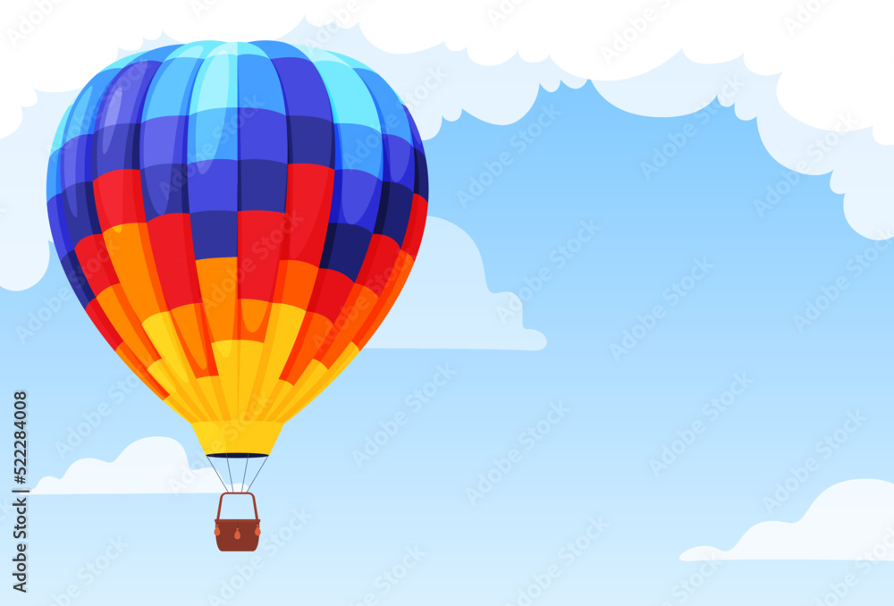 Fototapeta premium Colorful beautiful hot air balloon on the background of the sky with clouds. Vector illustration