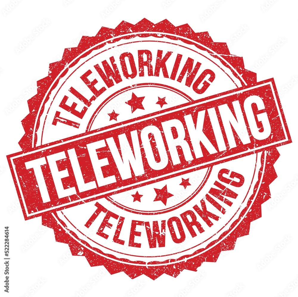 TELEWORKING text on red round stamp sign TELEWORKING text on red round stamp sign