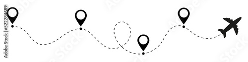 Plane route line.  Airplane line path travel line icon set. vector illustration eps10