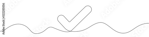 Check mark icon line continuous drawing vector. One line Check mark icon vector background. Check mark icon. Continuous outline of a Check mark icon.