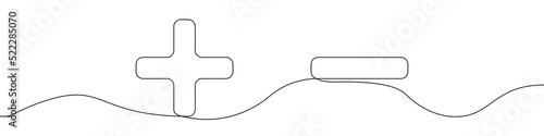 Plus and minus icon line continuous drawing vector. One line Plus and minus icon vector background. Plus and minus icon. Continuous outline of a Plus and minus icon.