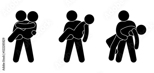 icon man holding the injured, transporting the wounded, stick figure weak helpless man