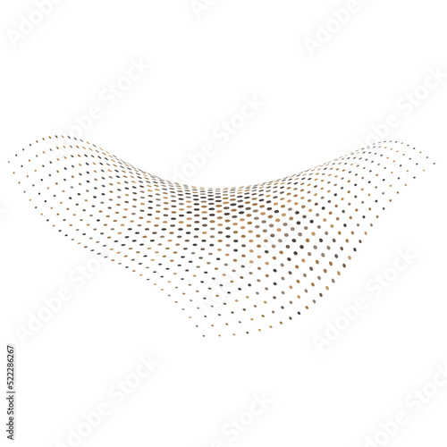 Abstract dotted golden shape. Wavy halftone element.
