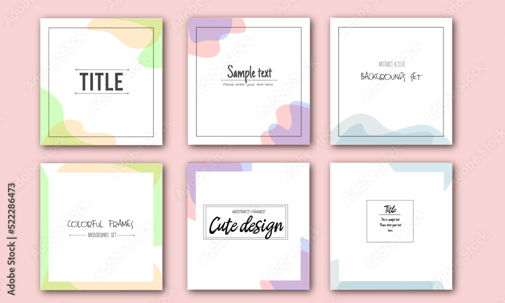 Colorful abstract backgrounds and frames set vector illustration.
