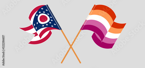 Crossed and waving flags of the State of Ohio and Lesbian Pride photo