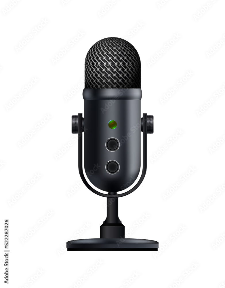 3d realistic vector icon. Modern sound black microphone. Isolated. 3d realistic vector icon. Modern sound black microphone. Isolated.