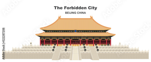 Layered editable vector illustration of ancient royal palace in the forbidden city,Beijing,china.