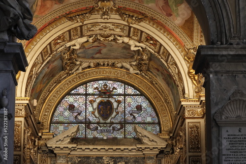 Santa Maria del Popolo Church Interior Detail with Stained Glass Window in Rome  Italy