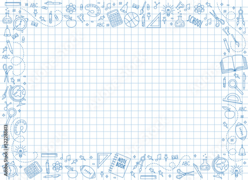 Frame with school supplies