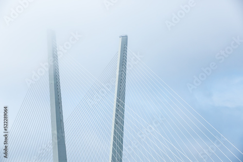 Bild auf Leinwand Fragment of Cable-stayed bridge Golden Bridge in Vladivostok, Primorsky Krai, Ru