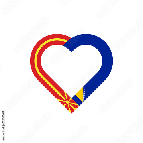 friendship concept. heart ribbon icon of north macedonia and bosnia flags. vector illustration isolated on white background