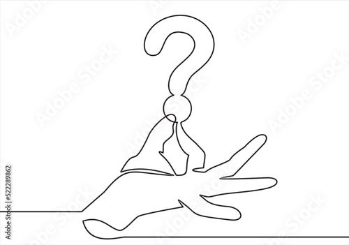 Continuous one single line drawing Hand holding question mark icon vector illustration concept