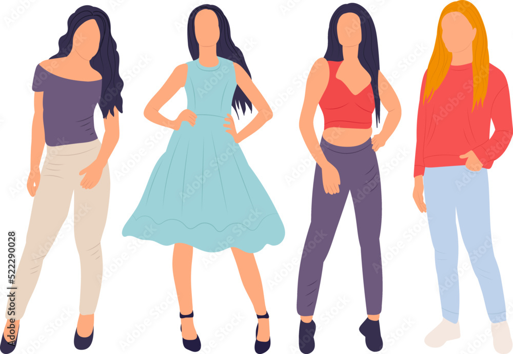 women, girls in flat style, isolated