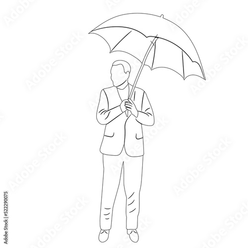 man with umbrella sketch on white background isolated, vector