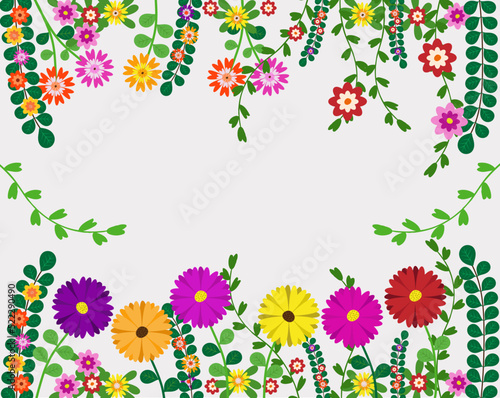 Different  colorful hand-drawn flowers element vector  floral background  vivid colors.