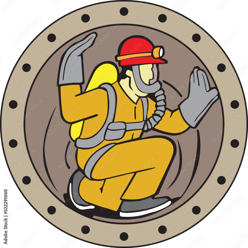 Vettoriale Stock Danger Do Not Enter Confined Space Worker Cartoon vettoriale-stock-danger-do-not-enter-confined-space-worker-cartoon