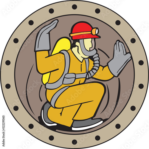 Danger do not enter confined space worker cartoon vector