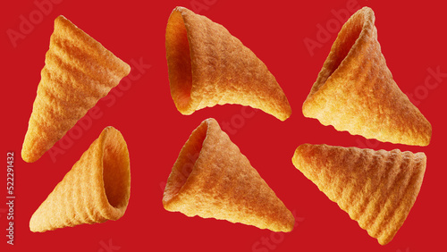 Crispy corn snack. Cone crispy. isolated on  background. 3d illustration