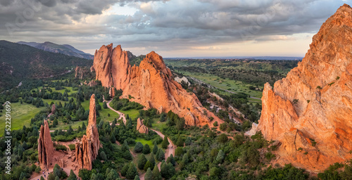 Sunset on the red rocks of the Garden of the Gods State Park in Colorado Springs photo
