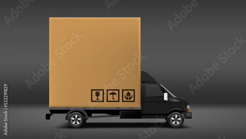 Big Cardboard Box Package On Black Truck