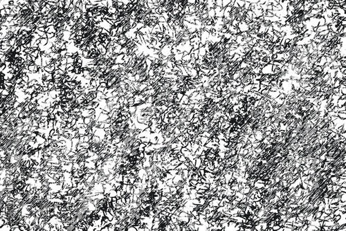 Grunge black and white pattern. Monochrome particles abstract texture. Background of cracks  scuffs  chips  stains  ink spots  lines. Dark design background surface.