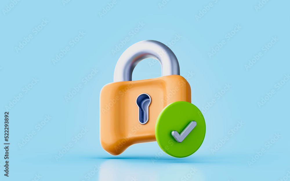 lock checkmark sign 3d render concept for security protection safe confirmation approve lock checkmark sign 3d render concept for security protection safe confirmation approve