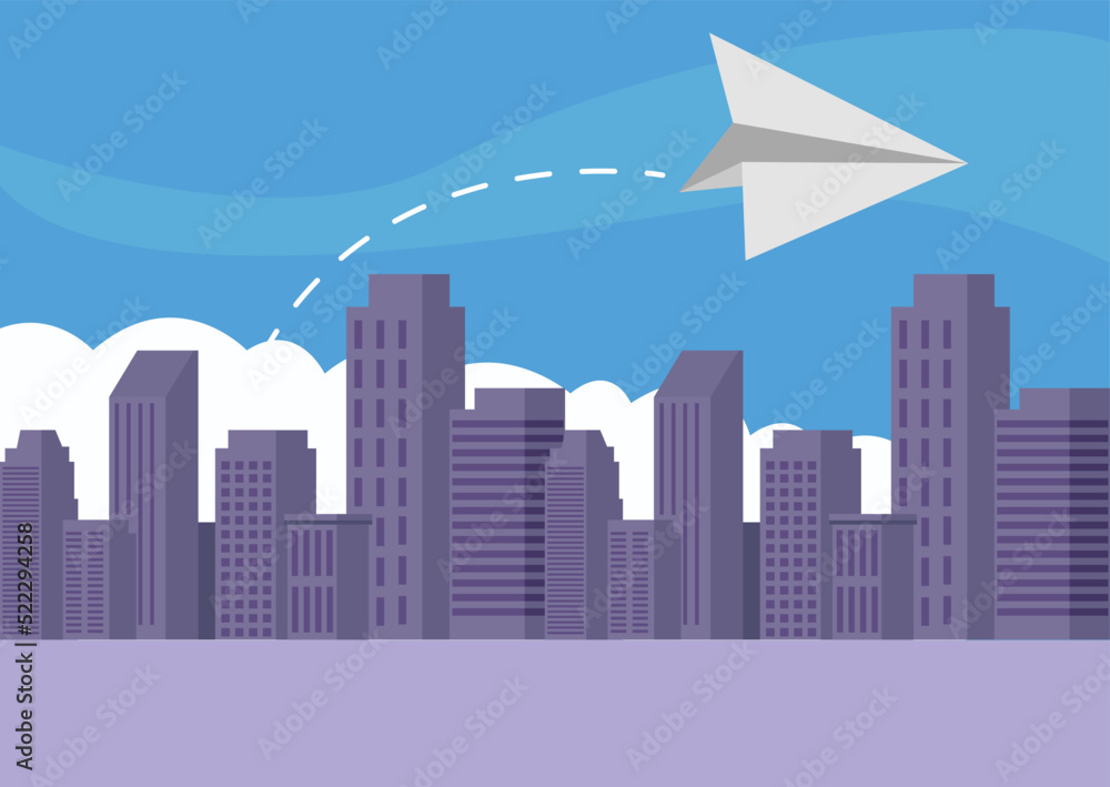 Obraz premium paper airplane on the city