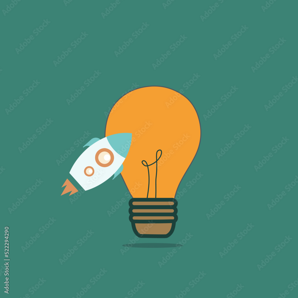 Simple Vector illustration drawing of rocket launch inside clean light bulb logo emblem. Company cosmos technology logotype icon template concept. line art Modern design vector illustration Simple Vector illustration drawing of rocket launch inside clean light bulb logo emblem. Company cosmos technology logotype icon template concept. line art Modern design vector illustration