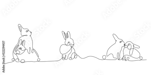 Rabbits abstract one continuous line illustration. Modern minimalist style bunny symbol of 2023 year silhouette for posters  web banners  post cards