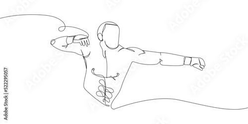 Mixed martial arts fighter one line art. Continuous line drawing boxing, fight gloves, battle, MMA, strength, competition, fights without rules, sport.