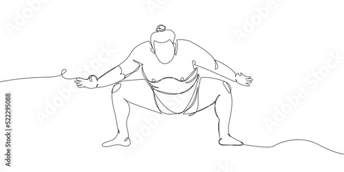 Sumo wrestler pre-fight greeting one line art. Continuous line drawing japanese  fight  obesity  man  person  athlete  sport.