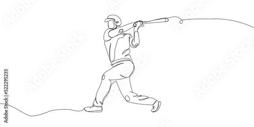 Baseball batsman, batter one line art. Continuous line drawing sport, team game, hit the ball, baseball bat, bit, boy, man baseball uniform, leisure, hobby.