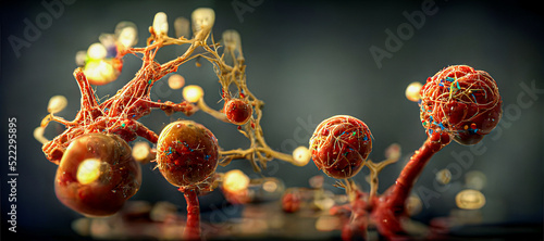 Nerve cells with Antibodies, Autoimmune disease, drawings made by artificial intelligence It is a future technology that creates images with imagination 3D RENDER photo