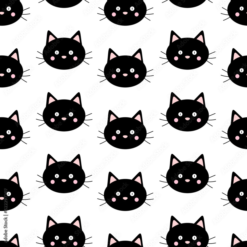 Seamless pattern cute black face cat Halloween vector illustration