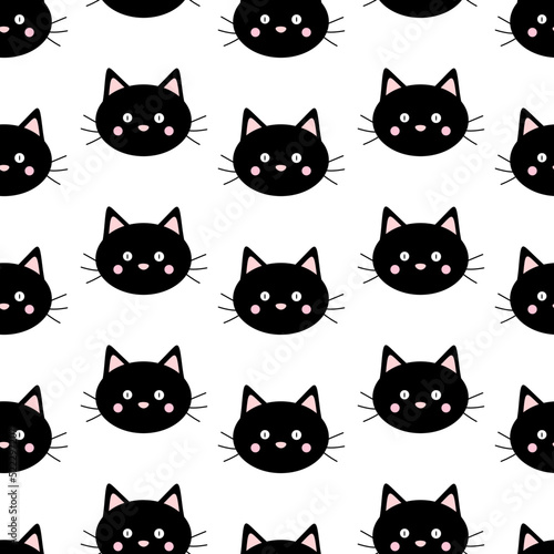 Fototapeta Naklejka Na Ścianę i Meble -  Seamless pattern cute black face cat Halloween vector illustration