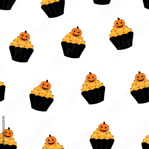 Seamless pattern Halloween cupcakes vector illustration