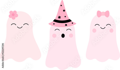 Set cute pink ghosts Halloween vector illustration