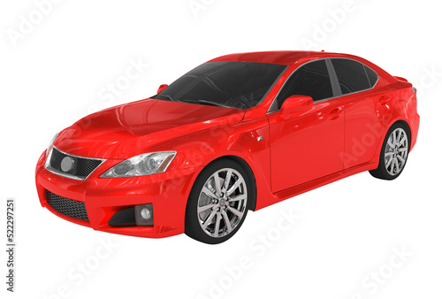 car isolated on white - red paint, tinted glass - front-left side view - 3d rendering © visart