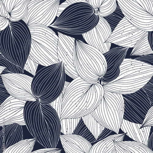 Seamless  background with hosta leaves. Blue and white