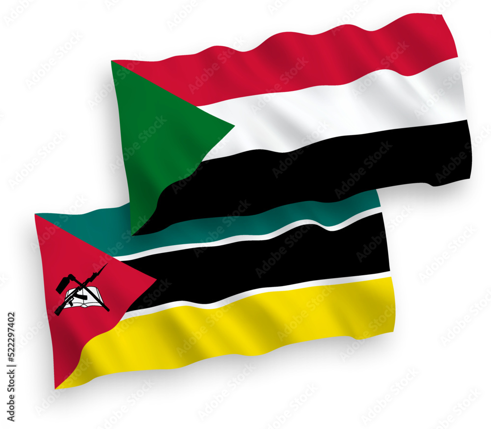 Naklejka premium Flags of Republic of Mozambique and Sudan on a white background
