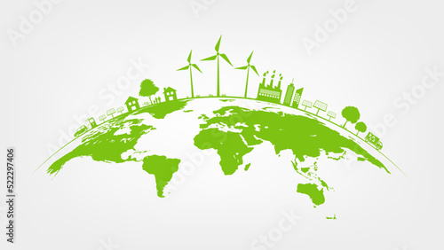 Ecology friendly and Green city, Sustainable development concept, Earth day and World environment day, vector illustration photo