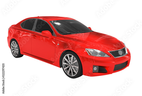 car isolated on white - red paint  tinted glass - front-right side view - 3d rendering