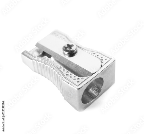 Shiny metal pencil sharpener isolated on white