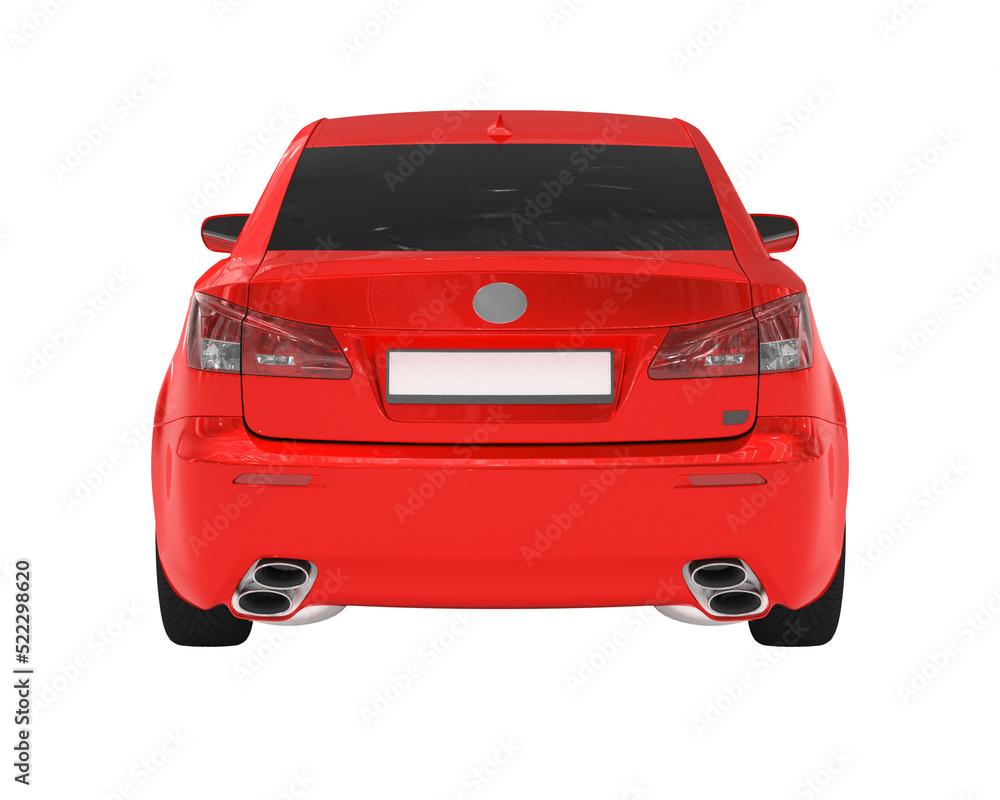 car isolated on white - red paint, tinted glass - back view - 3d rendering